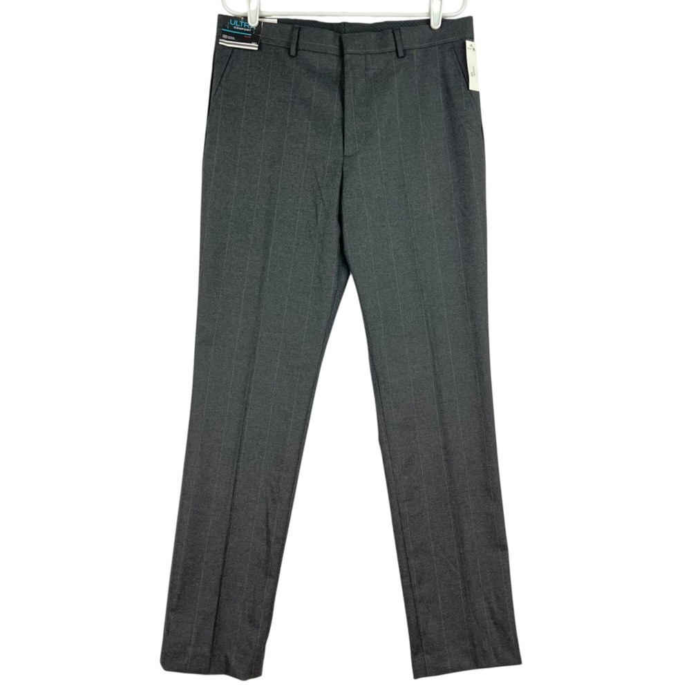 J Ferrar Men's Slim-Fit Charcoal Stripe Ultra Comfort Trousers 34x34 NWT $100.00